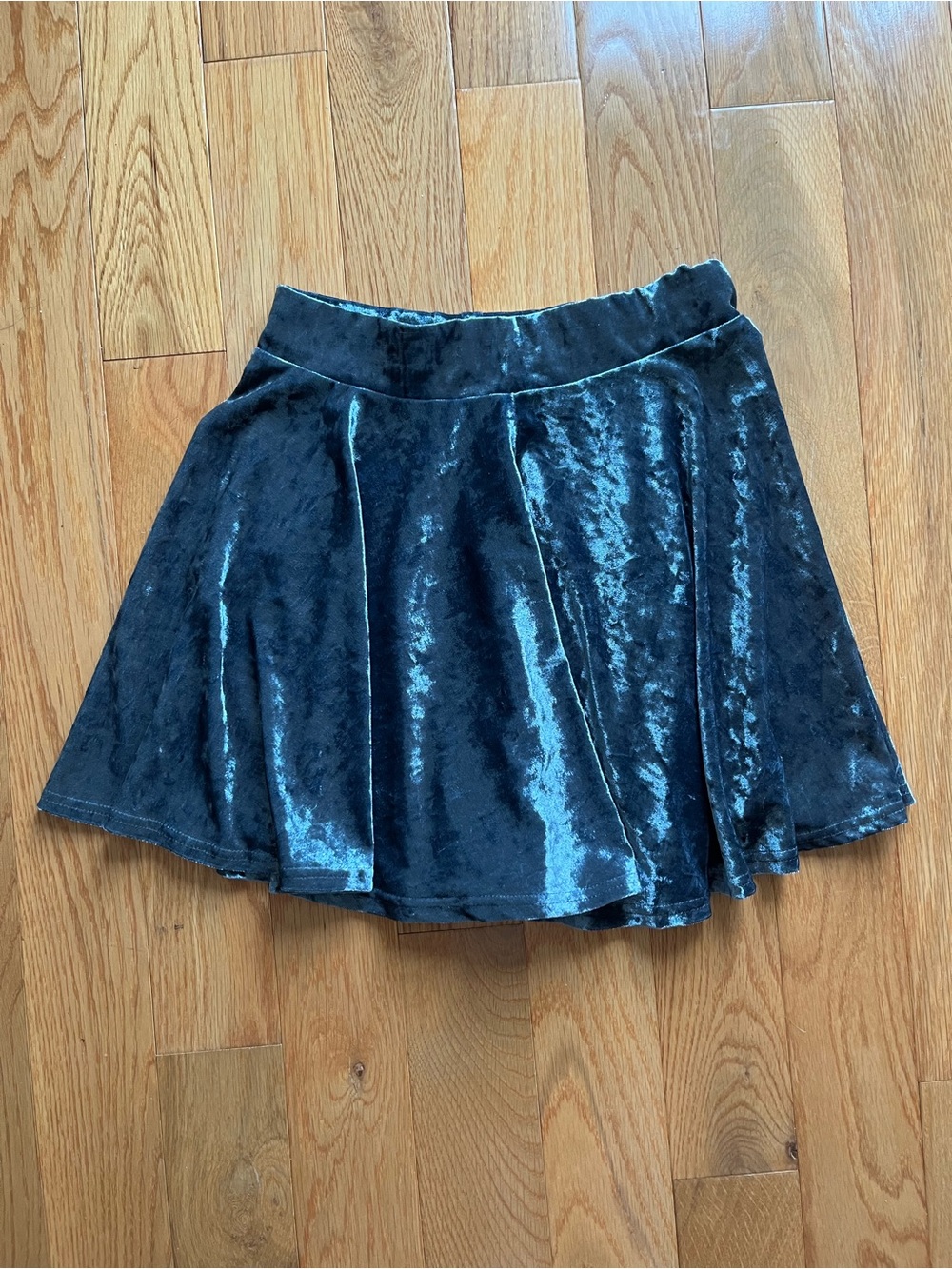 Windsor Shimmery Velvet Skater Mini Skirt in Charcoal